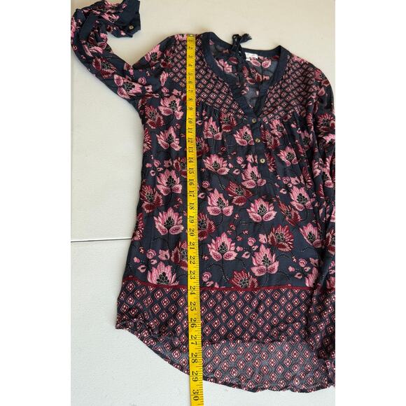 Dr2 Top Blouse Women Large Blue Pink Floral Boho Peasant Prairie Cottagecore - Picture 5 of 11